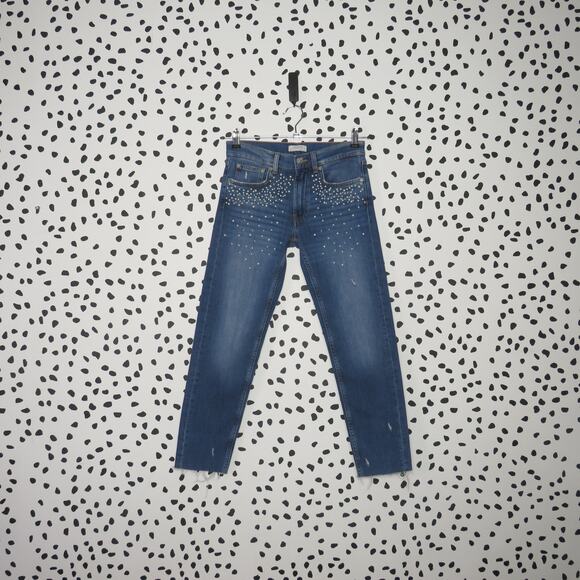 Zara Pearl Beaded Embellished Slim Boyfriend Denim Jeans - Picture 3 of 11